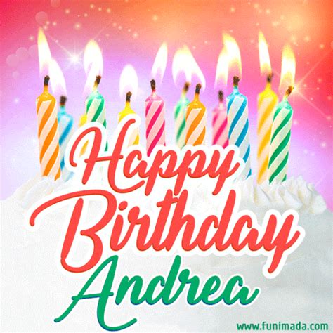 happy birthday andrea images|A white creme cake with colorful candles and the words Happy。